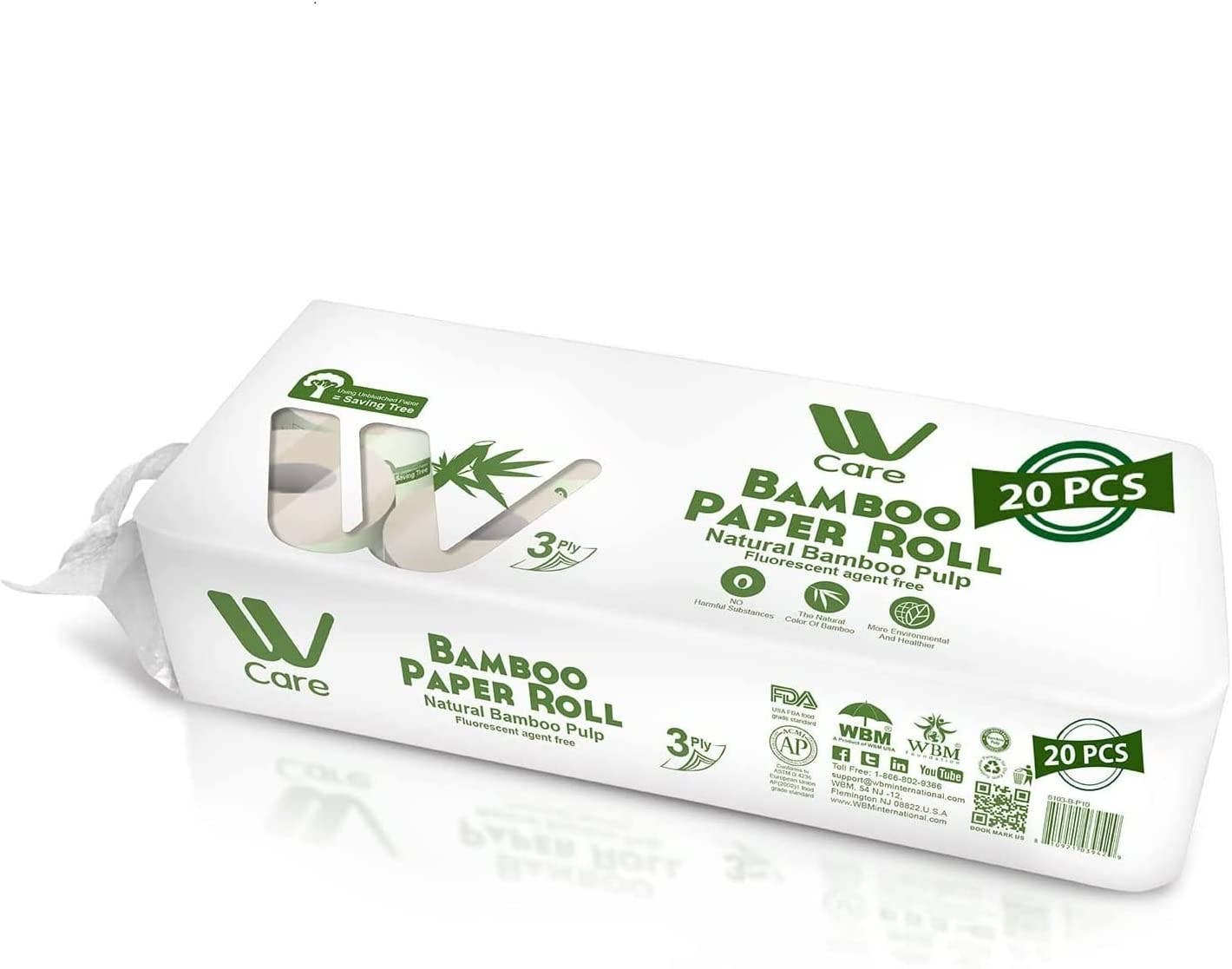 WBM LLC – wholesale Toilet paper – Bamboo Toilet Paper, 3 Ply, 20 Rolls0