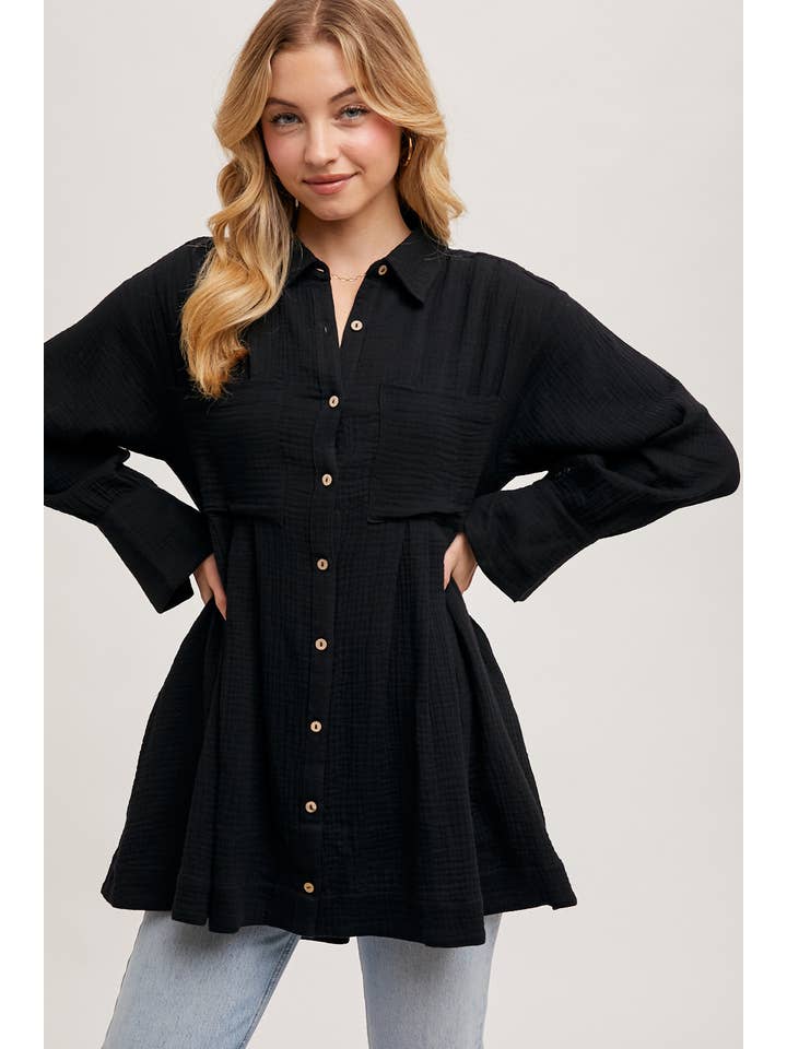 Bluivy - Wholesale Dress - Women's - BUTTON DOWN SHIRT TUNIC DRESS