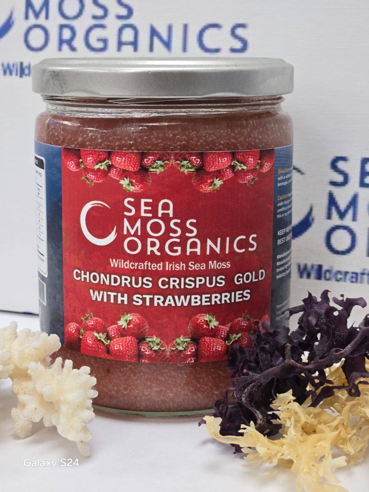 Sea Moss Organics LLC - Wholesale Oral Supplement/Vitamin - Sea Moss Gel and Strawberries (Chondrus Crispus) – 16 oz0