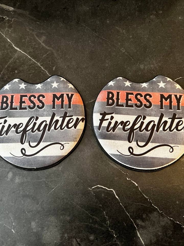 Posavasos para autos Bless My Firefighter para venta al por mayor de The Crazy Craft Girl LLC