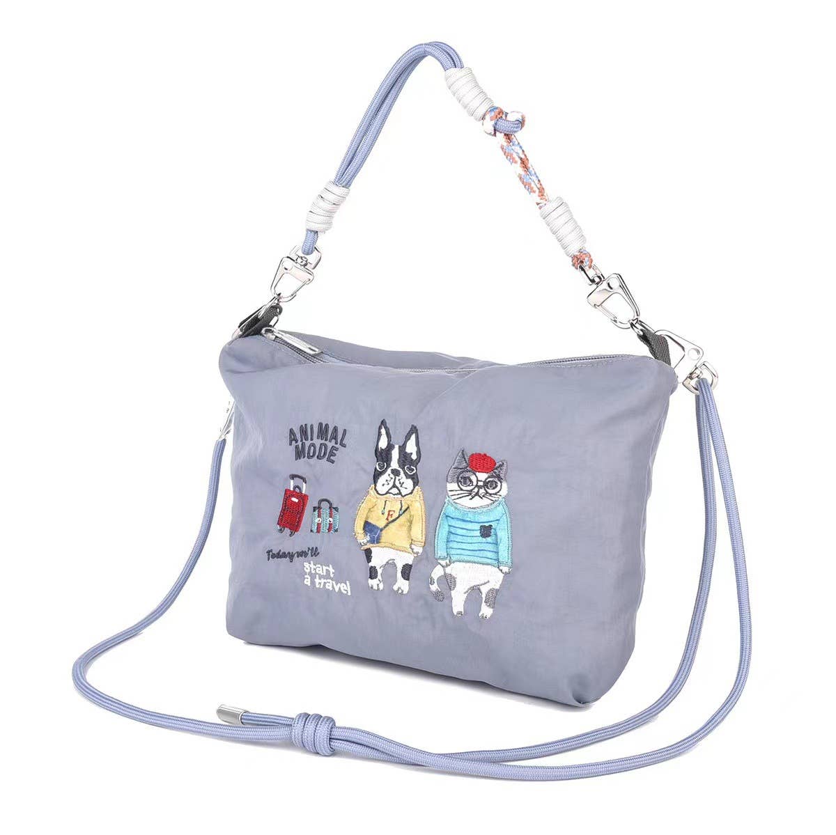 U PLUS INC - Wholesale Crossbody Bag - Unisex - Kusuguru Japan Embroidered Cat Multi-Use Crossbody Bag0