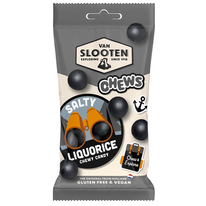 Van Slooten Salty Liquorice Chewy Candy 60g x12 for wholesale by Van Slooten
