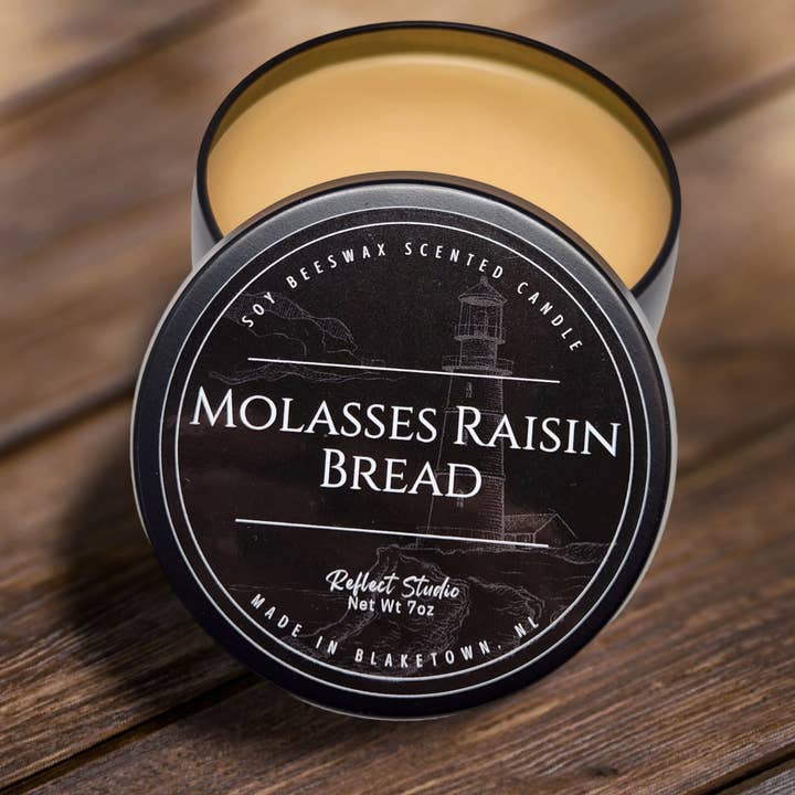 7oz Scented Soy Beeswax Tin Candle - Molasses Raisin Bread for wholesale by Lighthouse Fragrance Company