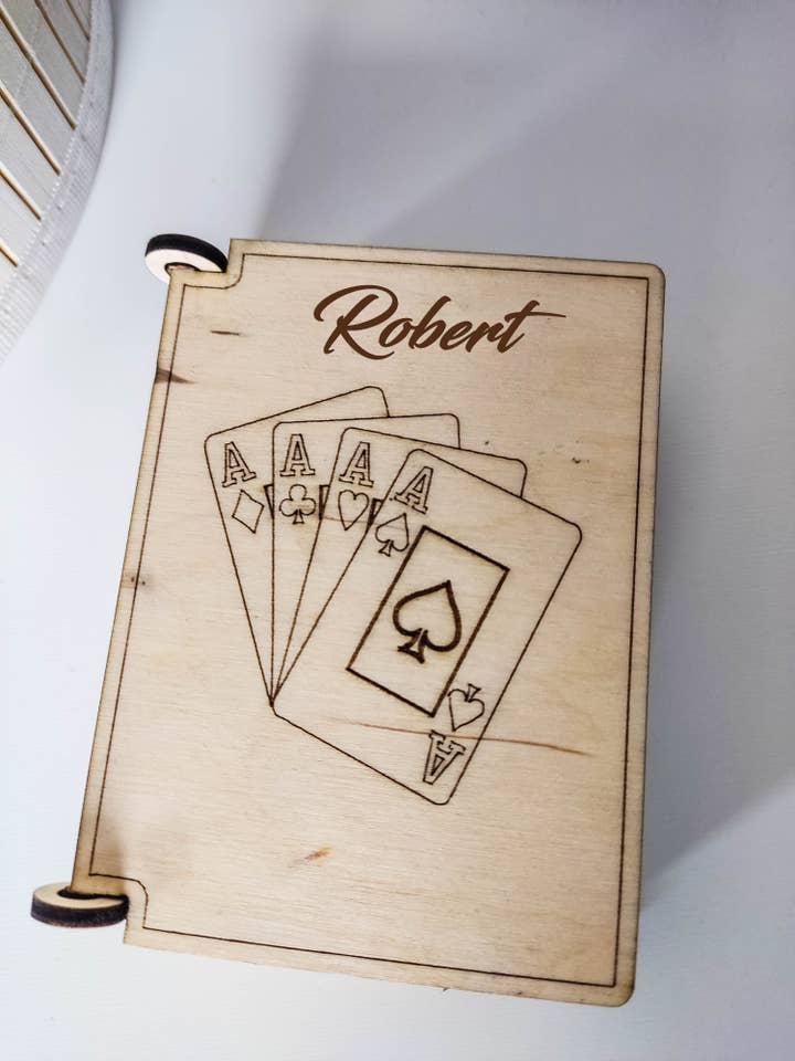 Playing Card Case Made of Wood with Engraving | Personalized Storage Box for Standard Card Deck | Ideal for Poker, Skat, and More for wholesale by Prami's | Nina Pramendorfer