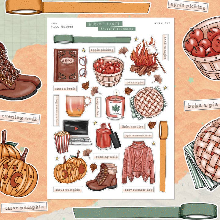 Fall Season • Bucket List Sticker Sheet for wholesale by Sadie's Stickers