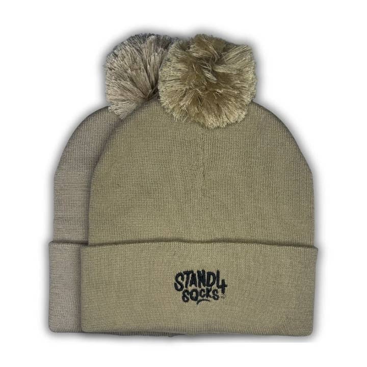 Stand4 Socks – wholesale Beanie – Unisex – Stand4 Jacquard Beige Beanie with Pompom and Patch0