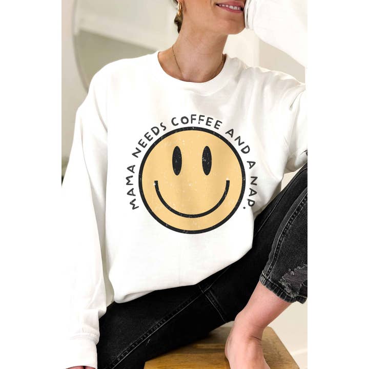 BLUME & CO. - Wholesale Graphic Sweatshirt - Women's - MAMA NEEDS COFFEE AND A NAP Graphic Sweatshirt1