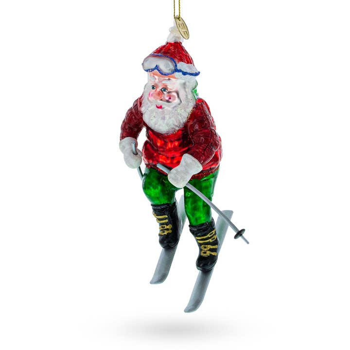 Santa on Skis Glass Ornament for wholesale by BestPysanky