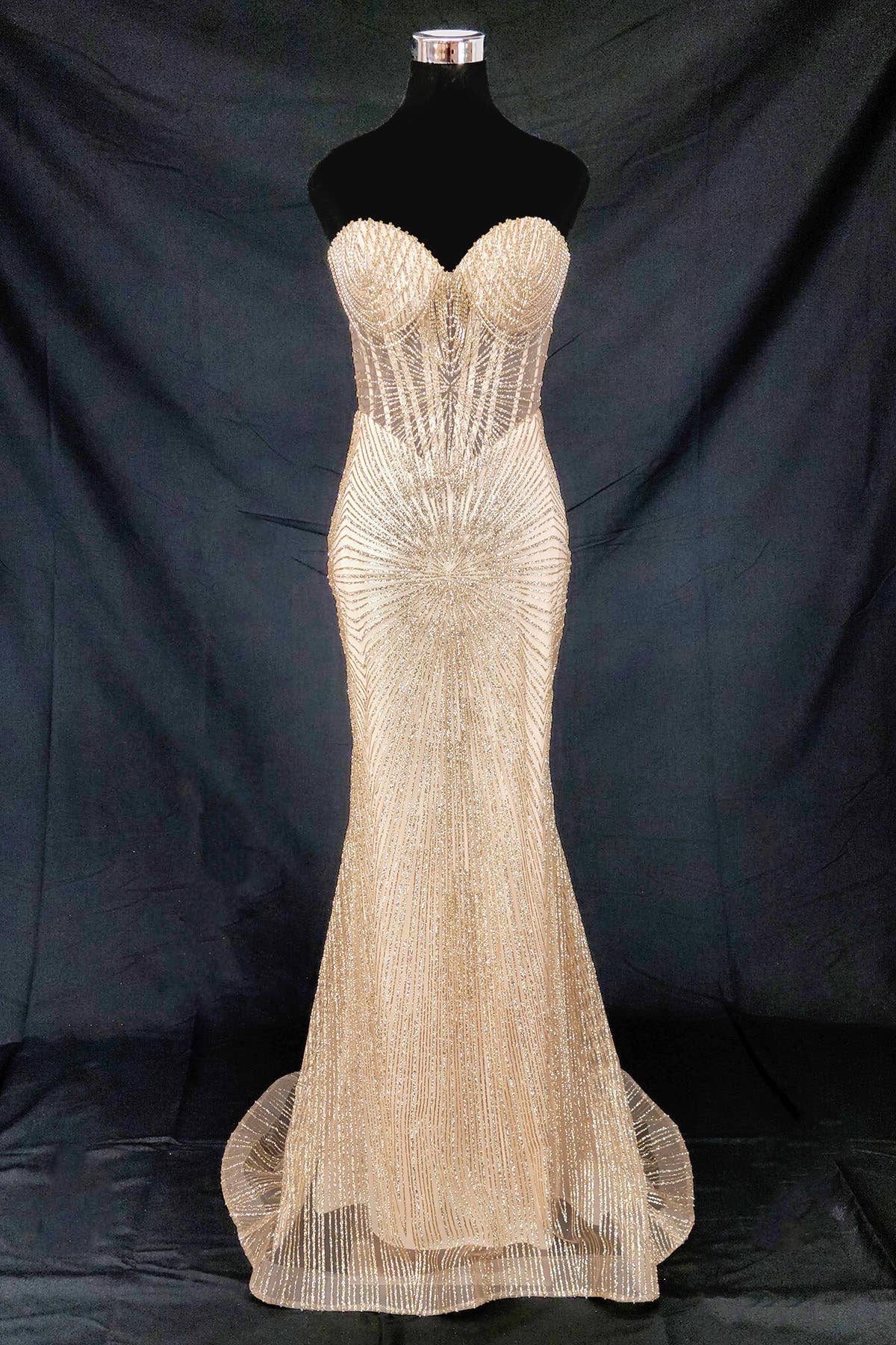 Chicas - Wholesale Gown - Women's - Long sparkling mermaid dress with hanging jewels CF00162