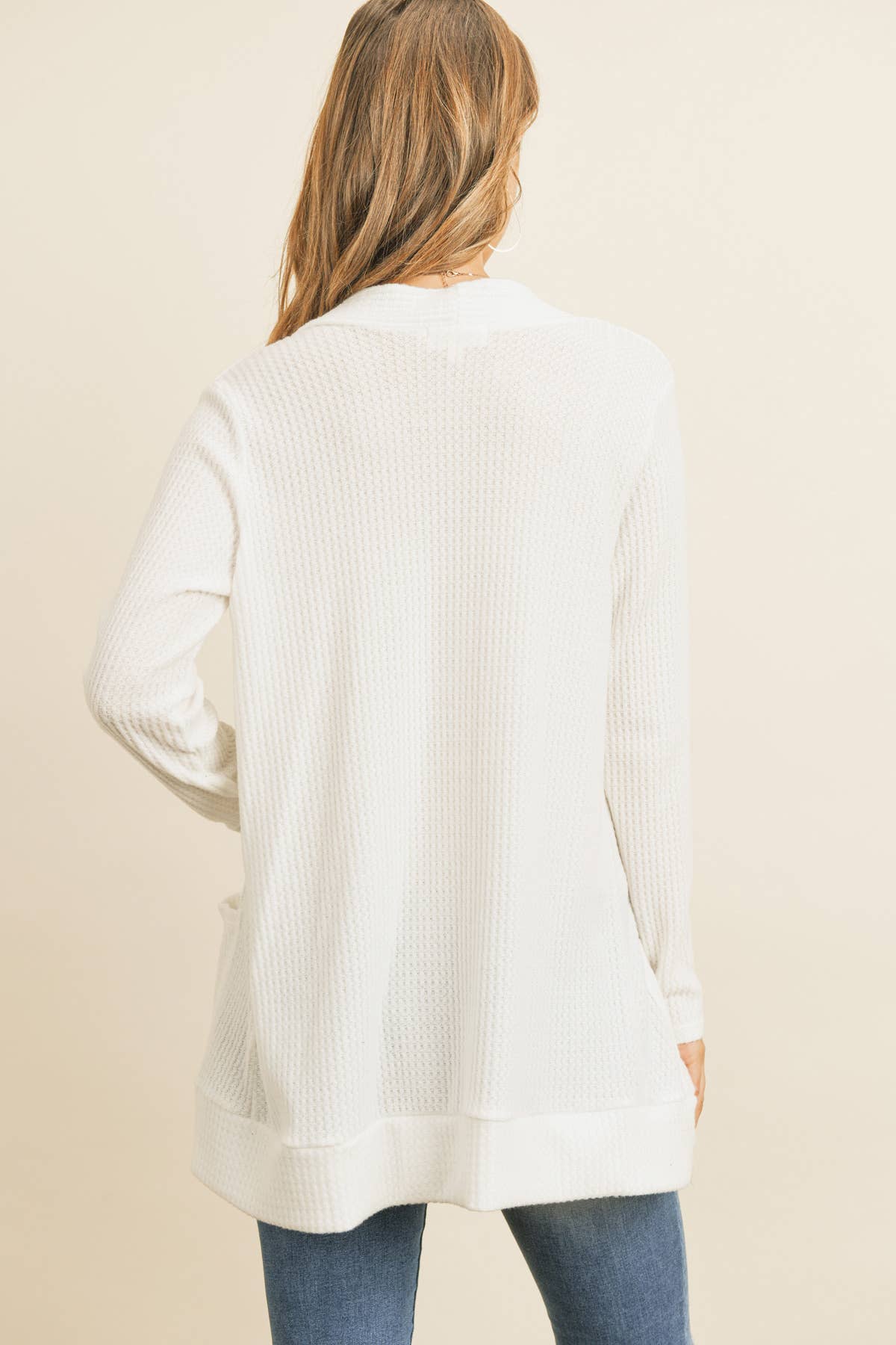 You & Me – Großhandel Strickjacke – Damen – GEBÜRSTETER WAFFEL LANGARM SEITENTASCHEN OFFENE FRONT STRICKJACKE16