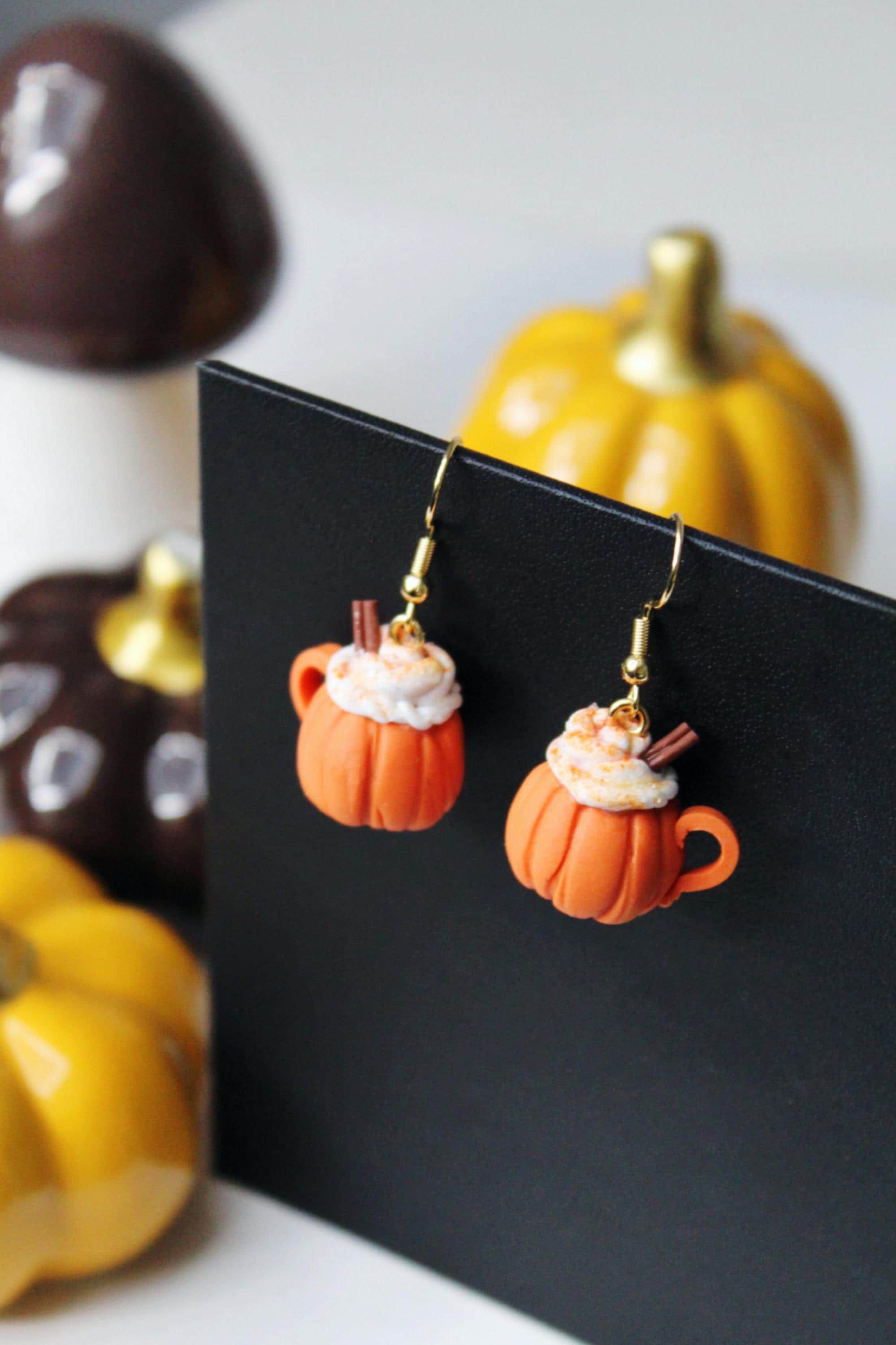 Studio Niani - Wholesale Stud/Post Earrings - Pumpkin Spice Latte Earrings, Handmade, Orange, Halloween4