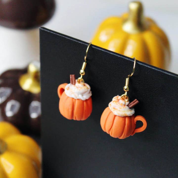 Studio Niani - Wholesale Stud/Post Earrings - Pumpkin Spice Latte Earrings, Handmade, Orange, Halloween4