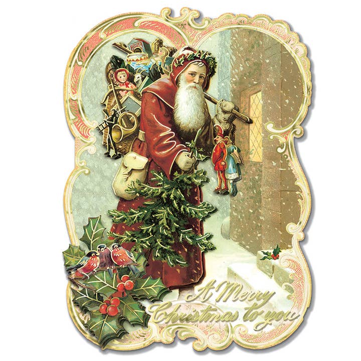 Punch Studio - Wholesale Season's Greetings Card - 5X7 12 Ct Holiday Card Old World Santa