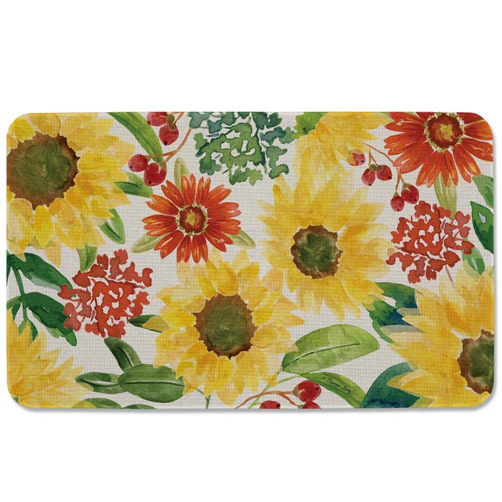 Sunflowers Indoor/Outdoor Natural Linen Look Floor Mat for wholesale by Conimar Promotions