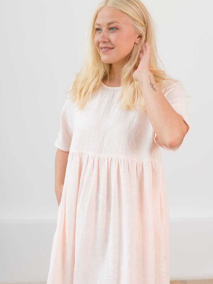 Linen Pink Dress, Smock Dress, Linen Loose Dress, Empire for wholesale by LeMuse