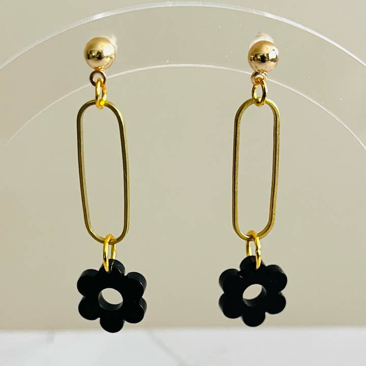 Flower Drop Earrings: Black for wholesale by She’s Crafty Handmade