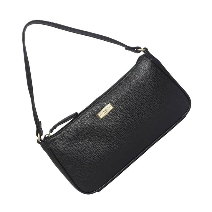 Assots London - Vente Sac porté épaule – femme - 'ZARA' Shoul baguette en cuir véritable grainé souple noir5
