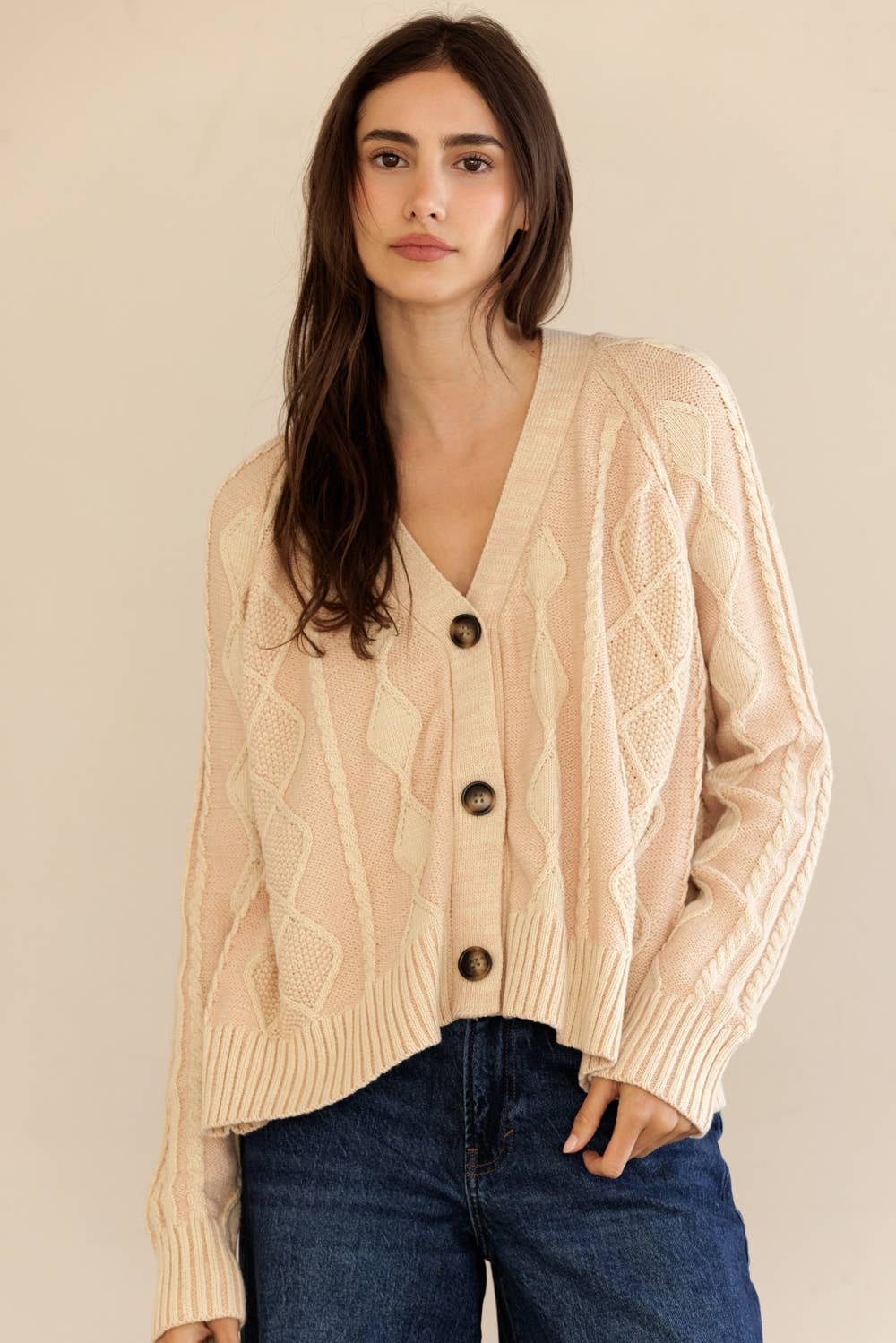 STORIA - Vente Cardigan – femme - JT7252-GILET À BOUTONS EN MAILLE CÂBLÉE0