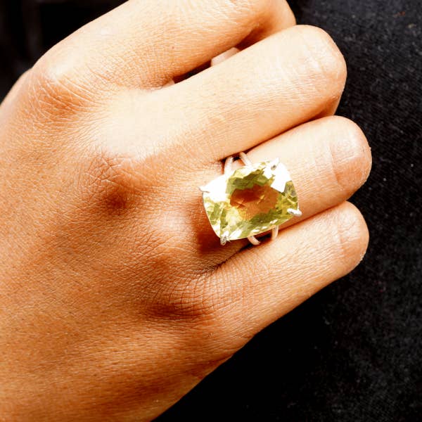 Vayo Pearls - Wholesale Cocktail/Statement Ring - 18 - 20 Ct Cushion Cut Yellow Topaz Stone Adjustable Cocktail Ring in US Size 7 in Silver Setting1