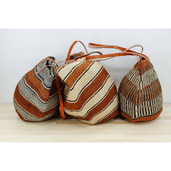Gitzell FairTrade – Sacola - Mulher por atacado – Bolsa tradicional africana de sisal com alças de couro9