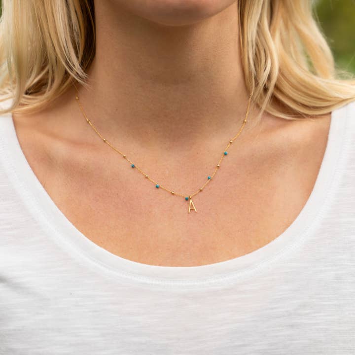 gold satellite gemstone initial necklace package for wholesale by Cool and Interesting