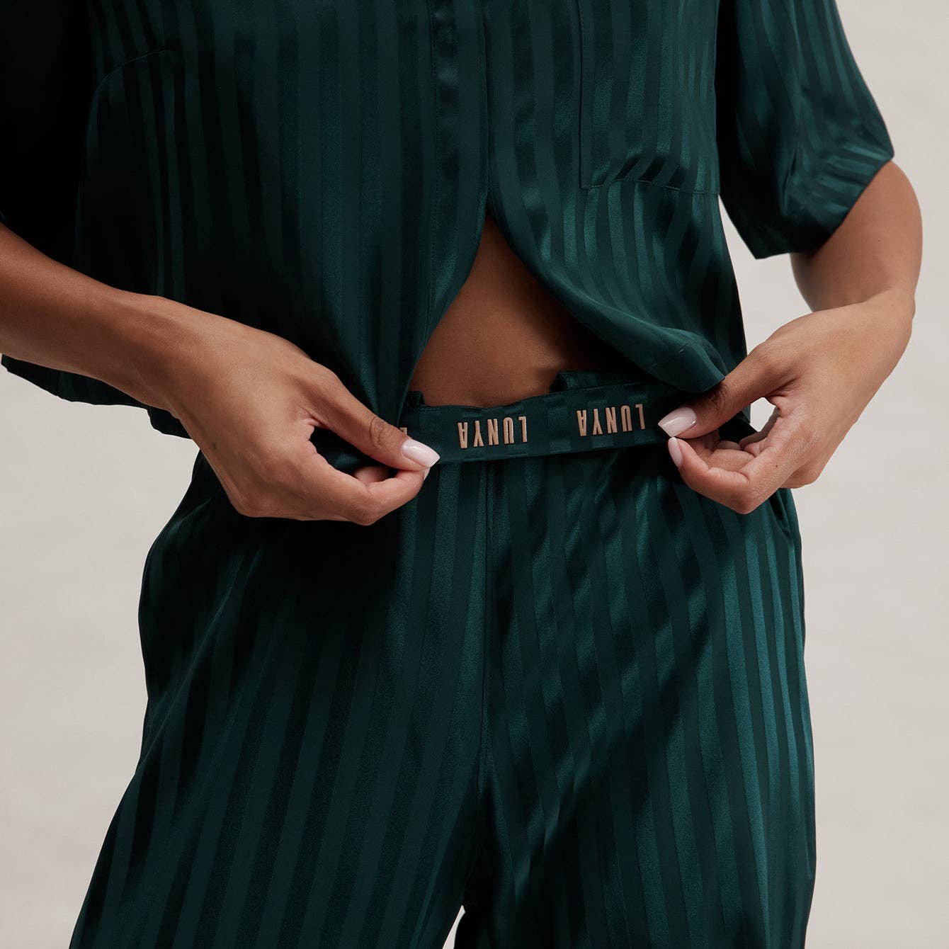 Washable Silk Striped Jacquard High Rise Pant Set for wholesale on Faire2