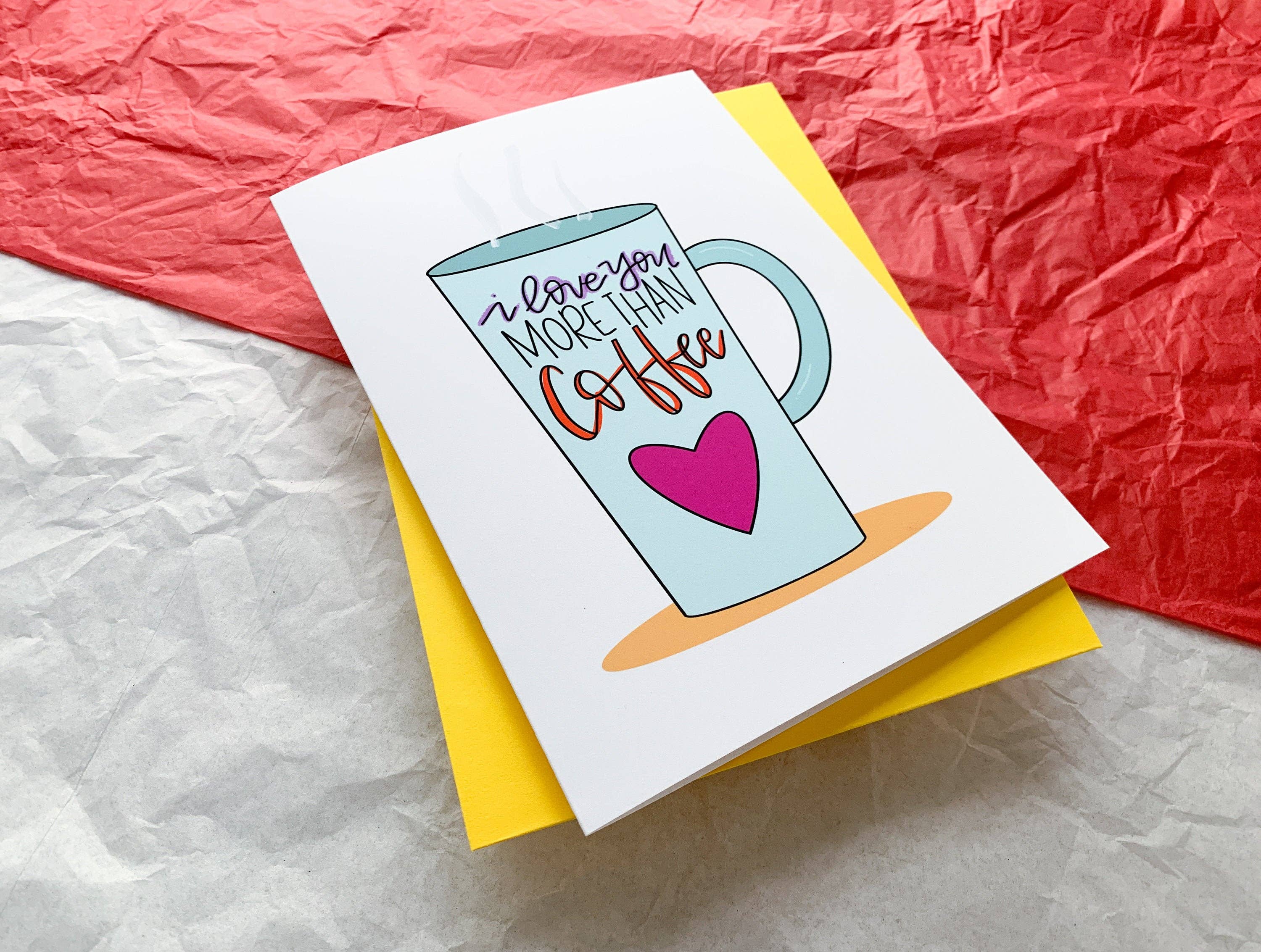 Stone Donut Design, LLC – Cartão de amor por atacado – Cartão feito à mão Love You More Than Coffee por stonedonut design3