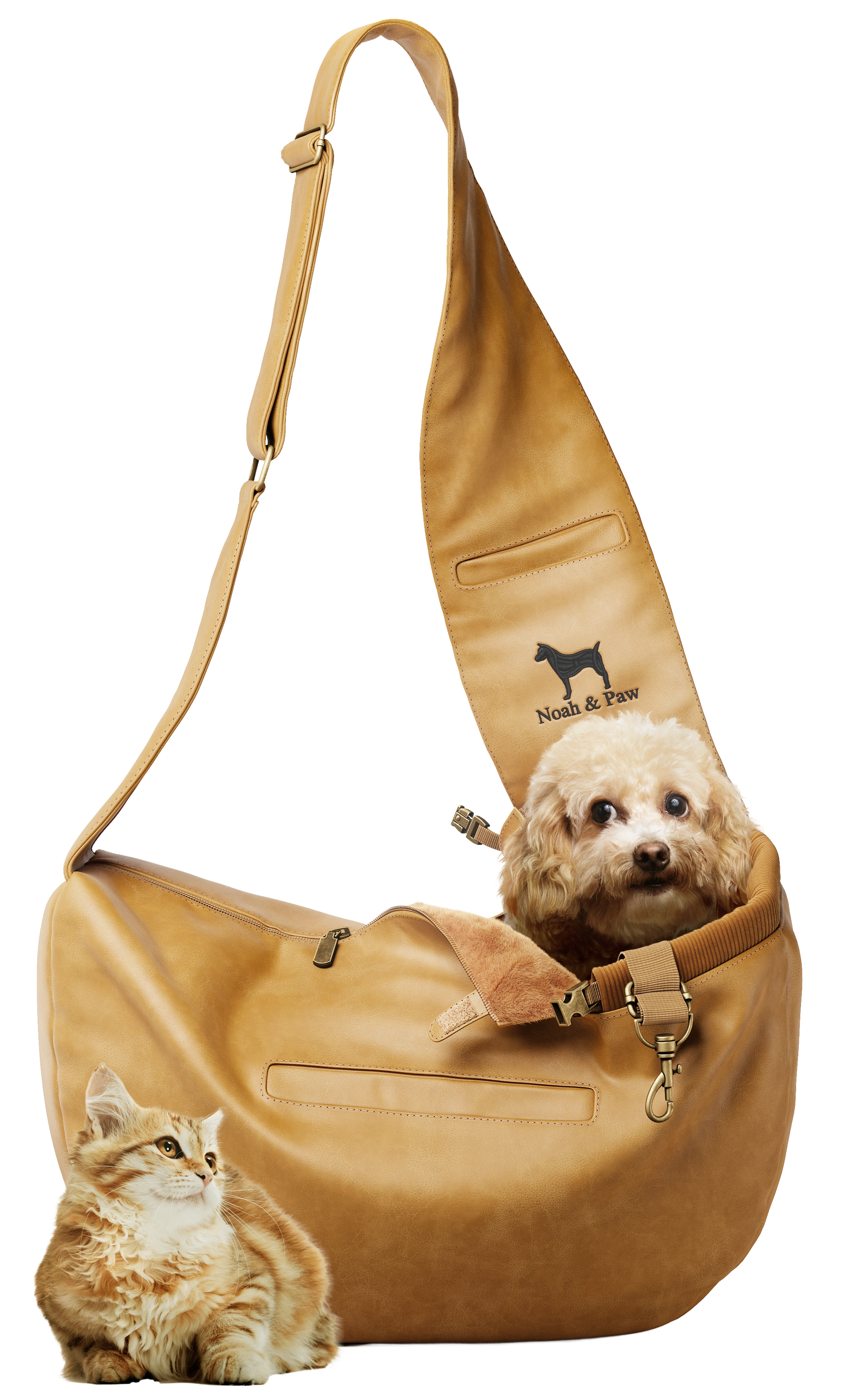 NOAH AND PAW LLC - Vente Caisse de transport – chat et chien - Porte-animal en bandoulière en cuir vegan avec triple sécurité21