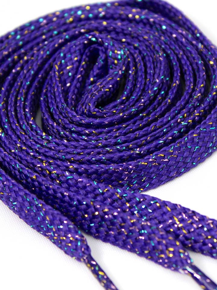 Dark Purple Sparkle Flat Shoelaces for wholesale by The Shoelace Factory