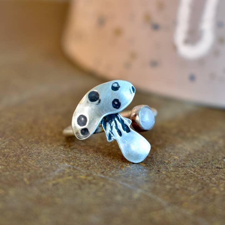 Chloeography – wholesale Cocktail/Statement Ring – Magiska svamp Ring - Sterling Silver, månsten