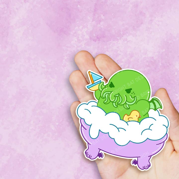 Cthulhu in the Tub Vinyl Sticker for wholesale by Bright Bat Design