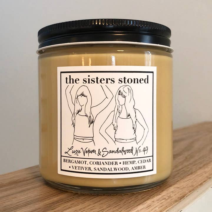 Luxe Vetiver & Sandalwood No. 49 Soy 2-Wick Wick Candle for wholesale by The Sisters Stoned