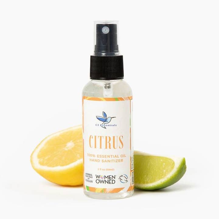 Désinfectant pour les mains aux huiles essentielles, brume à pulvériser 2 oz, agrumes pour la vente par CJ Essentials