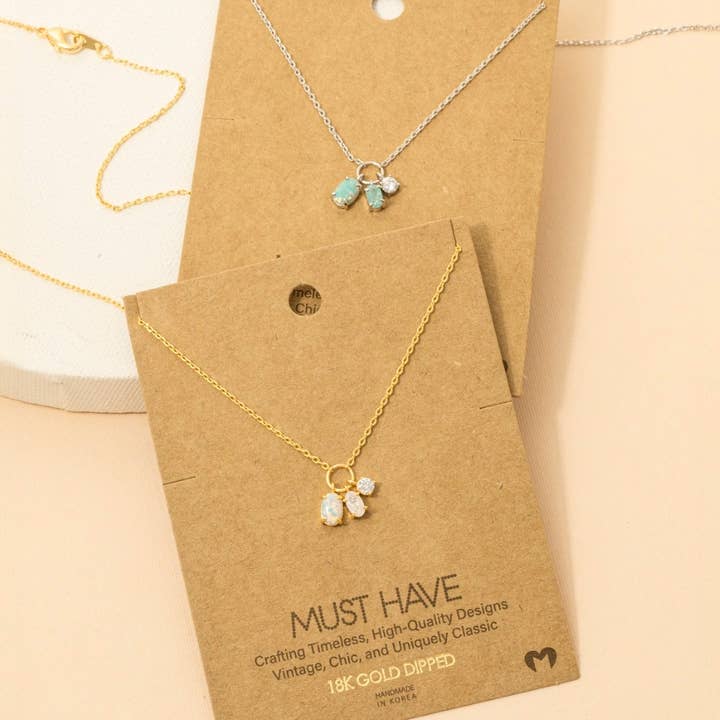 Fame Accessories - Wholesale Pendant/Charm Necklace - Dainty Opal Crystal Charm Necklace