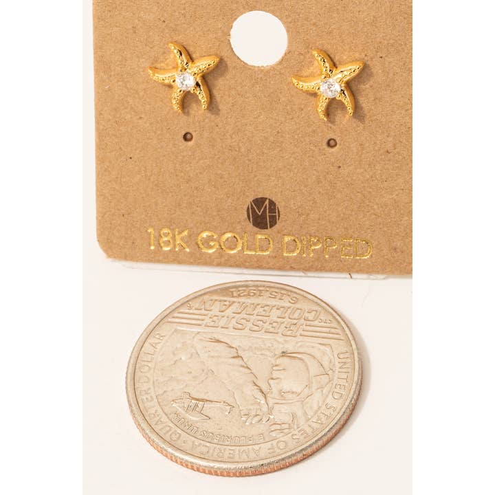 Fame Accessories - Wholesale Stud/Post Earrings - Gold Dipped Cz Starfish Stud Earrings
