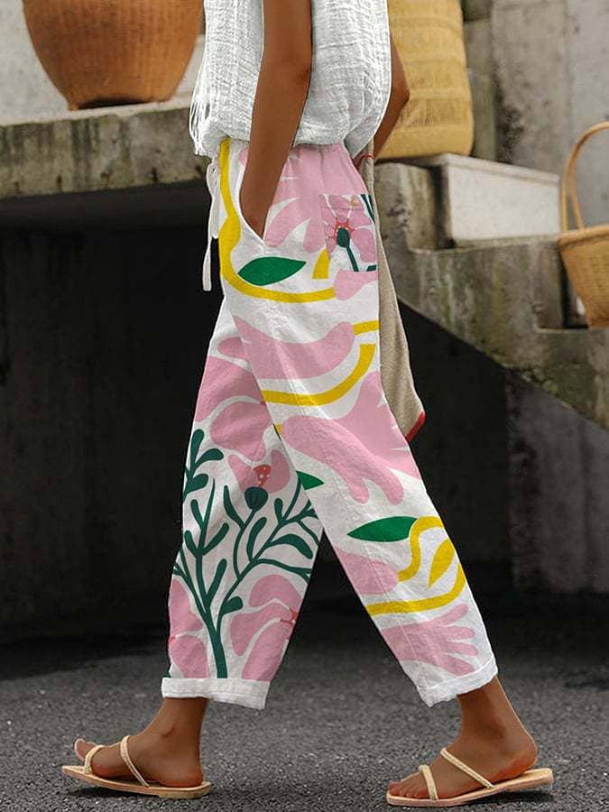 Chicto – wholesale Pants – Women's – Comfort Loose Printed Trousers
