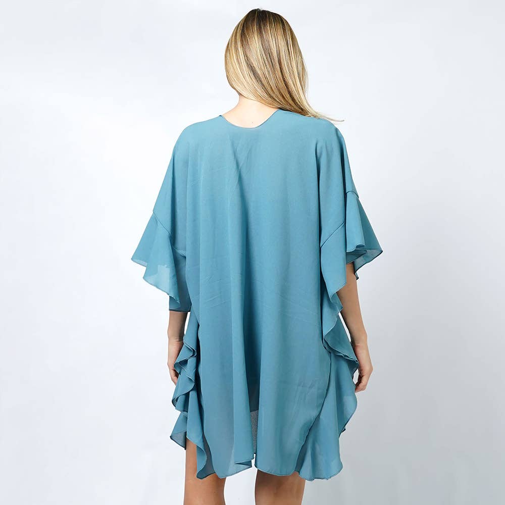 Sensibling Corp. - Wholesale Kimono - Women's - Chiffon Ruffle Kimono Poncho2