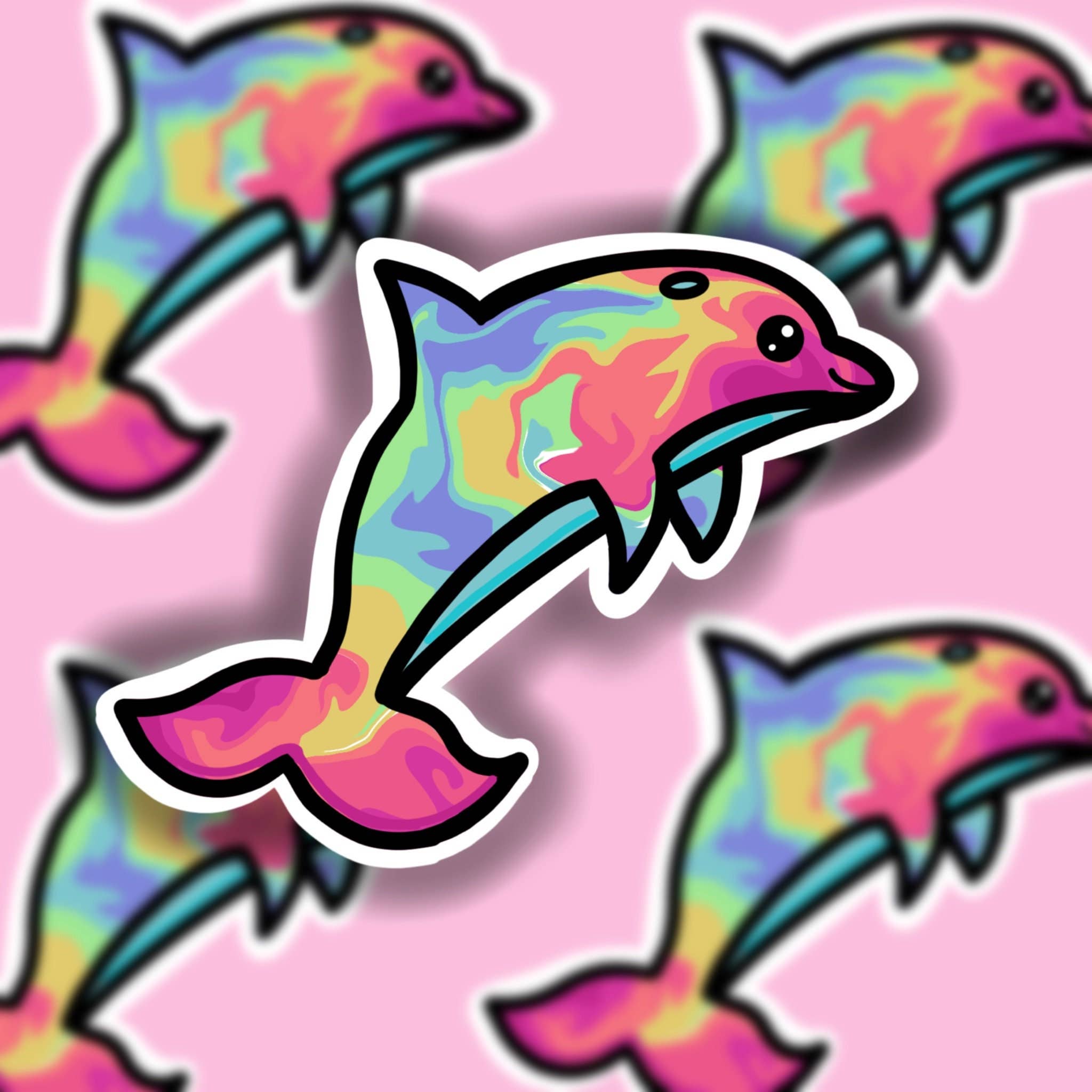 Buzz Tie Dye Creations – Engroshandel Klistermærke – Dolphin Sticker, Tie Farve/Rainbow (Regelmæssig eller Mini) -VANDTÆT, Laptop Sticker, Sød klistermærke, Bil Sticker, Vejrbestandig Sticker