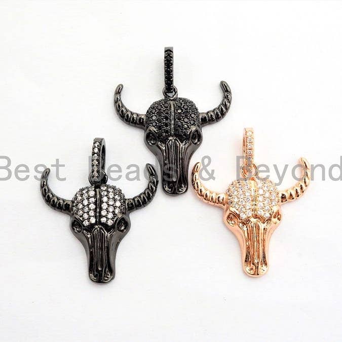 CZ Micro Pave Bull Skull Pendant, CZ Long Horn Charms,ox head, Bull Horn Charms, Antelope Head Pendant, Black/Rose Gold, 22mm,SKU#F548 and other Purchase Wholesale rose heads. Free Returns & Net 60 Terms on Faire trending on Faire.