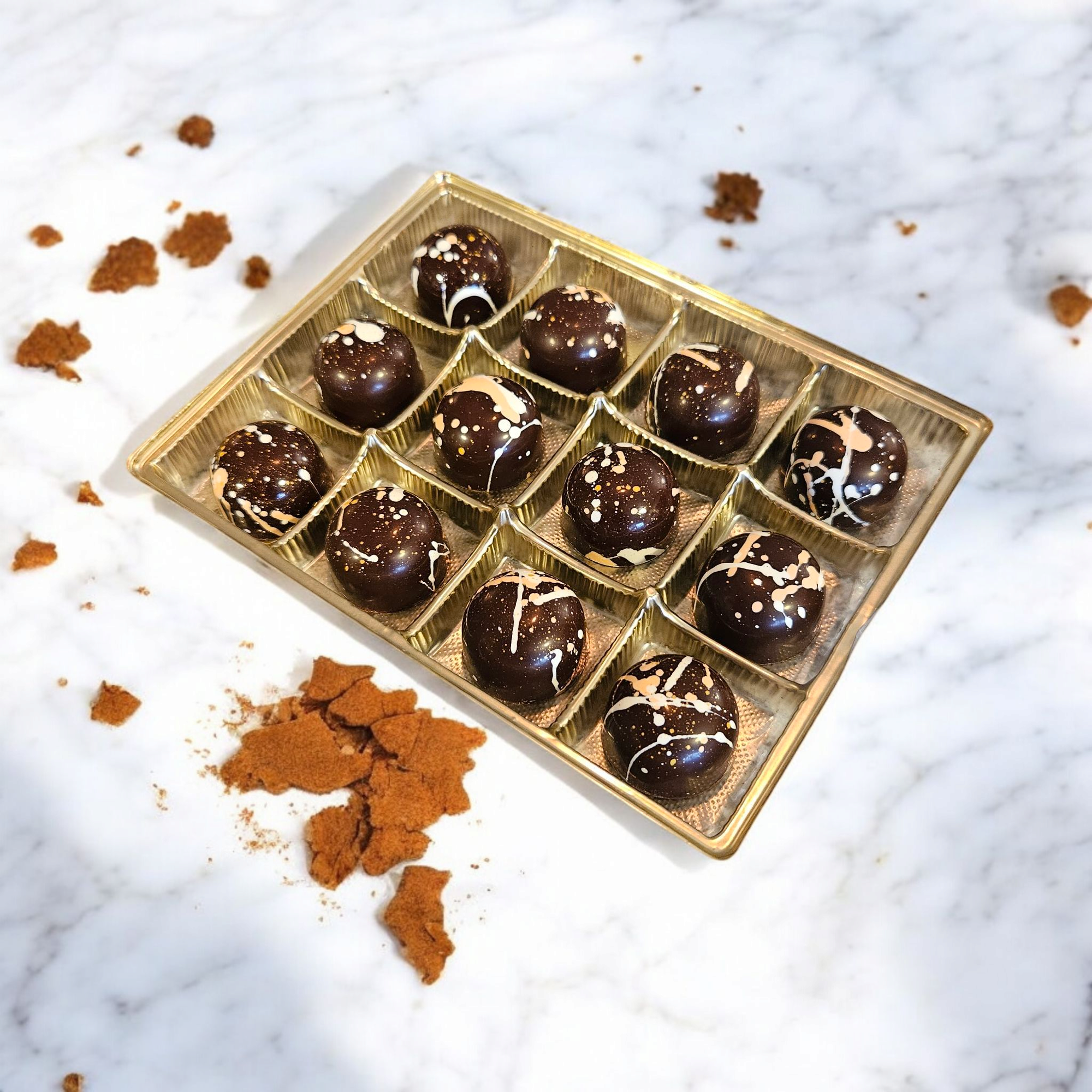 J. Patrice Chocolate Studio - Wholesale Chocolate - Biscotti BonBon Dark Chocolate - Bulk BonBons 12 piece Tray 2