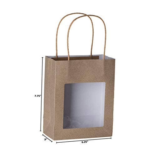 Hammont - Wholesale Gift Bag - Brown Kraft Paper Bag With Window 10 Pack 7.75"X 6.25"X 3"
