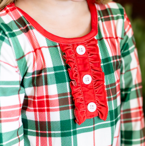 Sugar Bee Clothing - Venta al por mayor Vestido - Niños - Pijamas de Navidad 2025 - Bata con Bombachos - Cuadros Navideños1