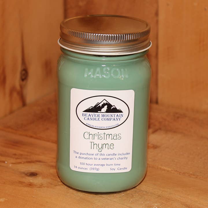Christmas Thyme Soy Candle for wholesale by Beaver Mountain Candle Company