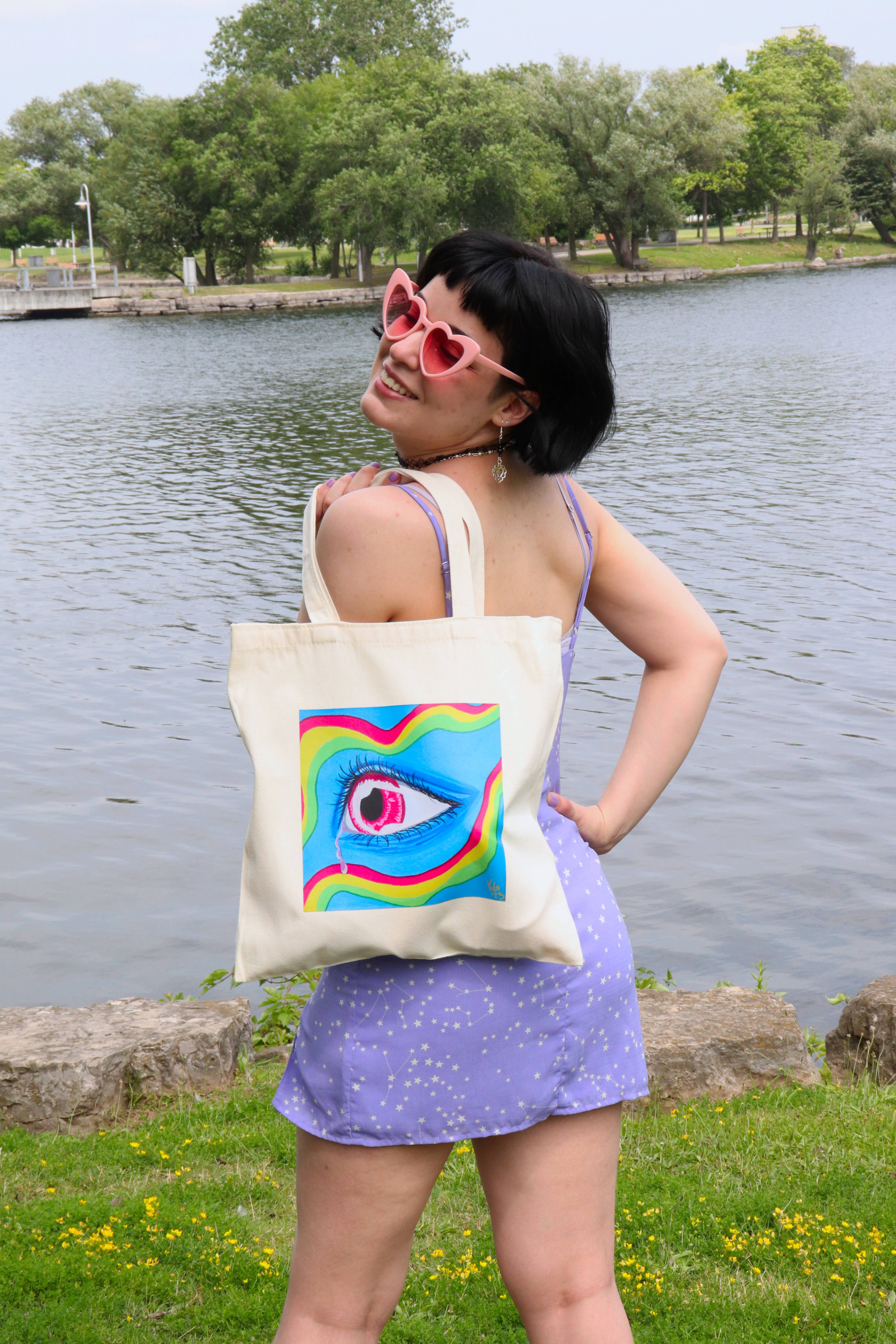 Sticker Hardly Know Her - Wholesale Tote Bag - Women's - Blue Crying Eye Tote Bag - Original Artwork3