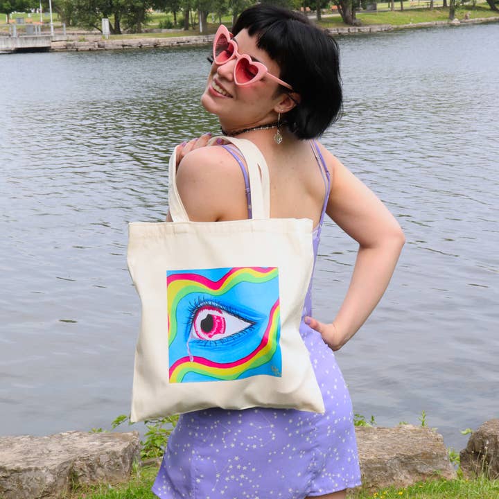 Sticker Hardly Know Her - Wholesale Tote Bag - Women's - Blue Crying Eye Tote Bag - Original Artwork3