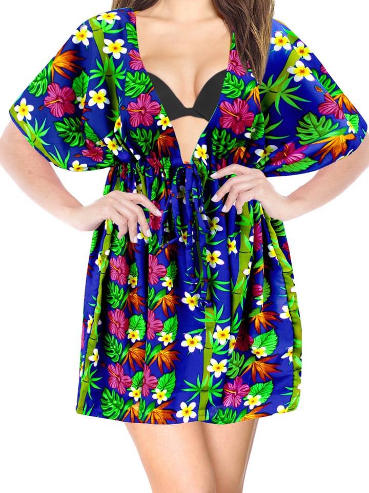 Women's Floral Swimwear Swimsuit Bikini Cover up Blouse Draw for wholesale by LA LEELA \ HAPPY BAY
