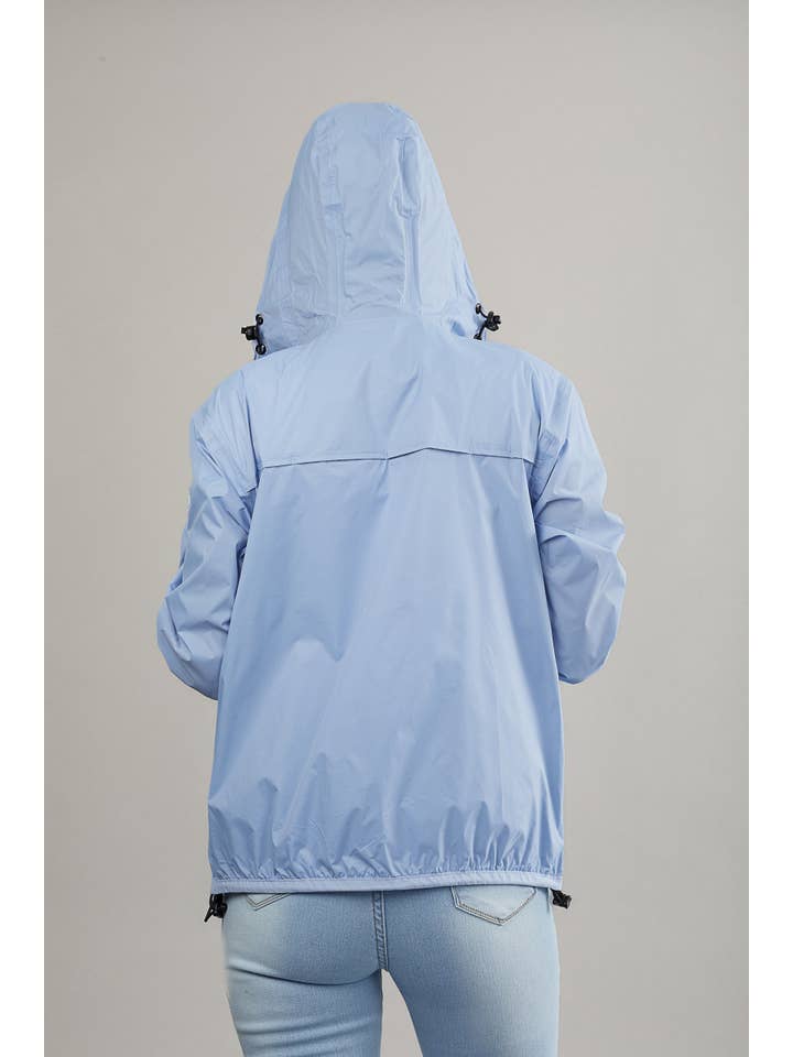 O8 Lifestyle - Wholesale Windbreaker - Women's - Women Boyfriend fit - Powder blue full zip packable rain jacket and windbreaker