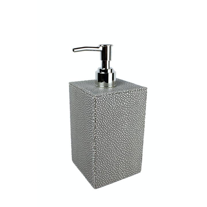 Artificial leather soap dispenser, grey, imitation leather dispenser for wholesale by Signature Home Collection GmbH