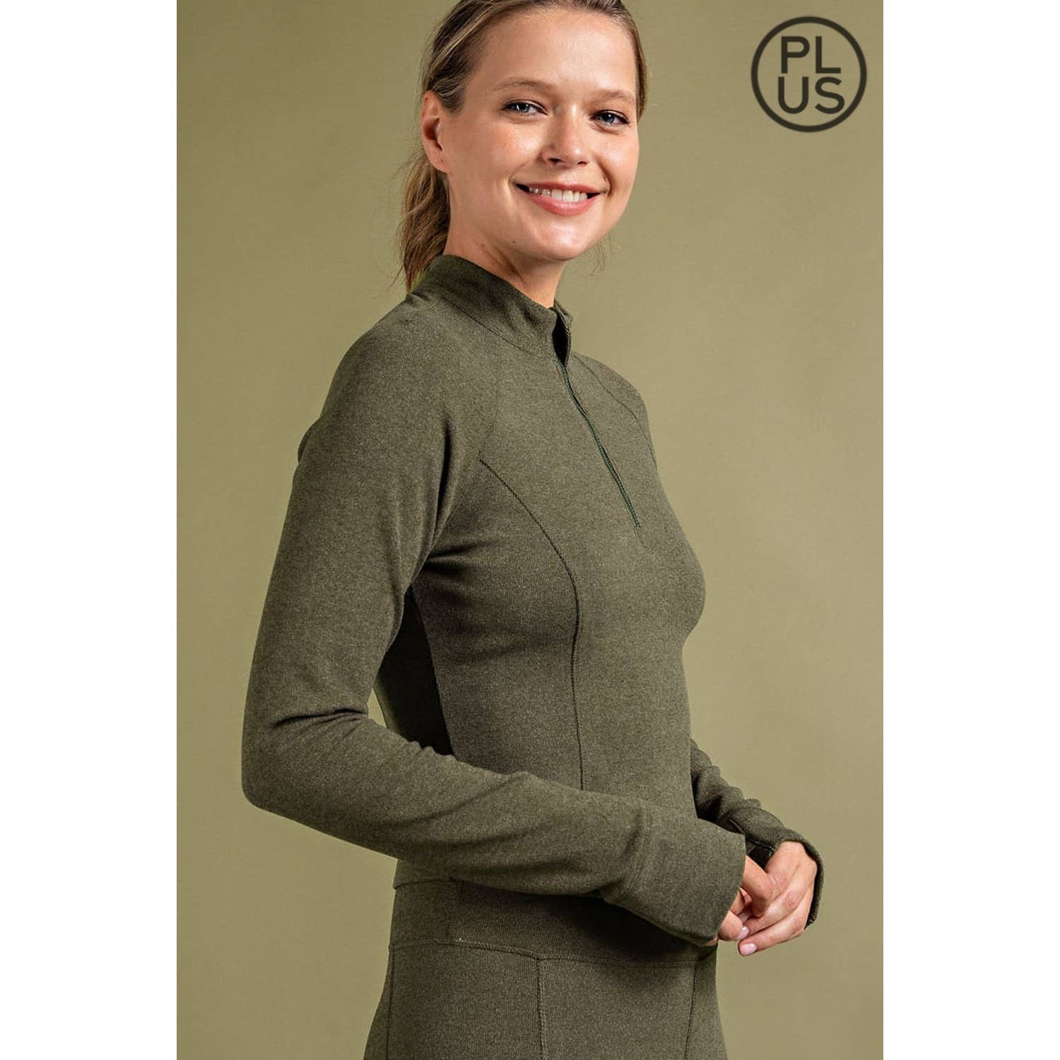 Rae Mode - Vente Chemise – femme - HAUT CÔTELÉ À MANCHES LONGUES ET COL MONTANT BROSSÉ DE GRANDE TAILLE34