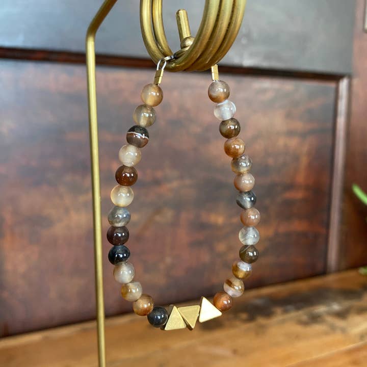 Seeds - Wholesale Beaded Bracelet - Duluth Bracelet | Semi-Precious Stone Beads Brass Triangles